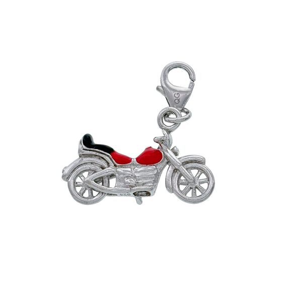 Vintage QG Sterling Silver 925 Red Black Enamel Motorcycle Charm - Picture 2 of 5